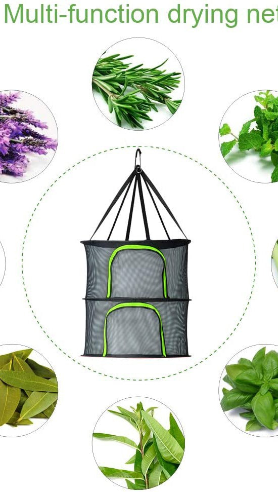 Herb Drying Rack 2 Tier 2ft Black Mesh Hanging Dry Dryer Net with Pruning Shear for Hydroponics Plants Buds