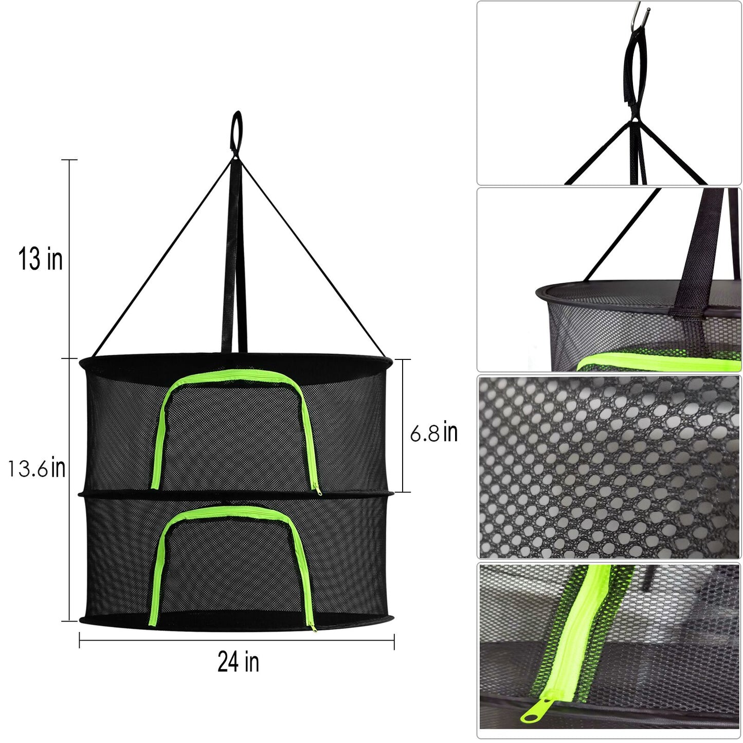 Herb Drying Rack 2 Tier 2ft Black Mesh Hanging Dry Dryer Net with Pruning Shear for Hydroponics Plants Buds
